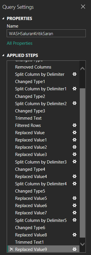 Power Query applied steps for a single table